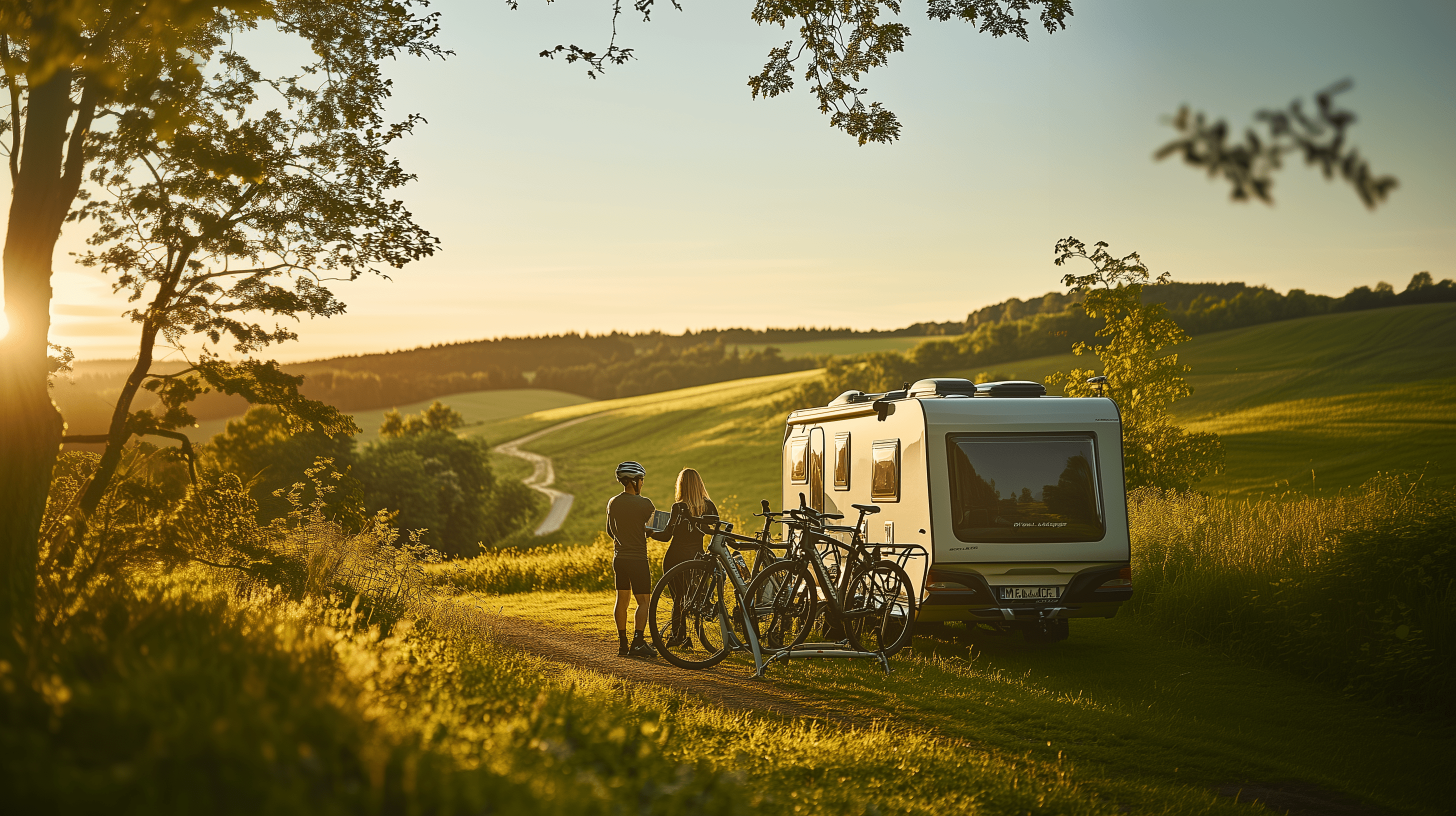 caravan met fietsendrager voor een fietsvakantie