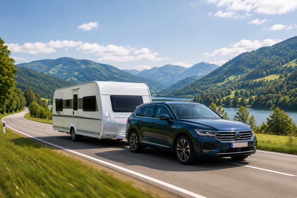 hybride auto met caravan